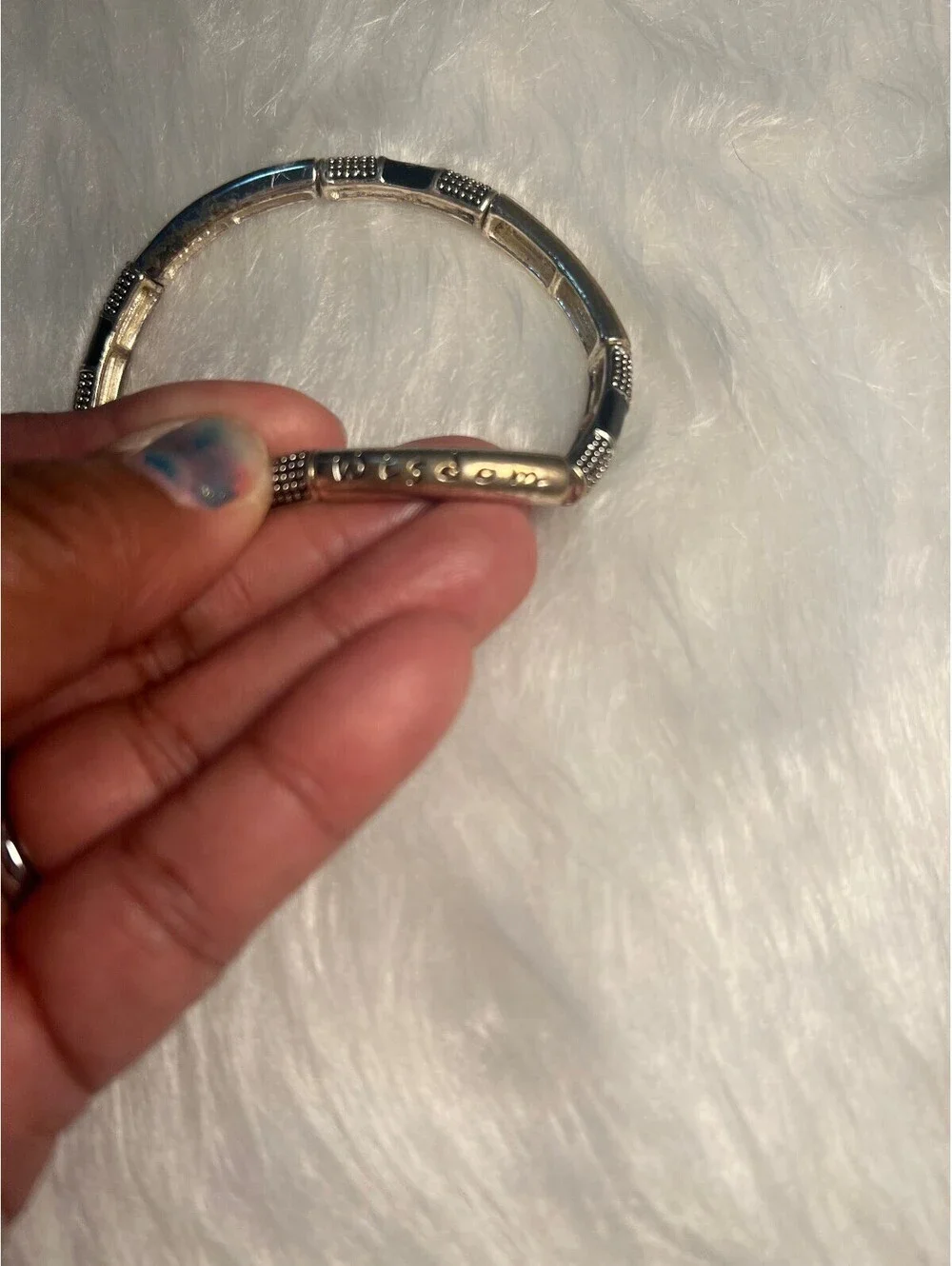 BRACELET brass and Silver Tone with Black Accent and inspirational words 8.5 in